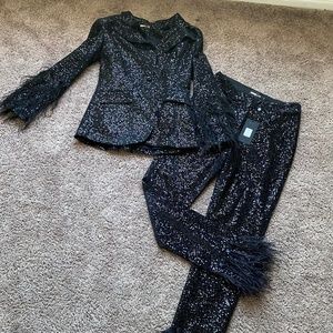 Sequin and Feather Pant Suit